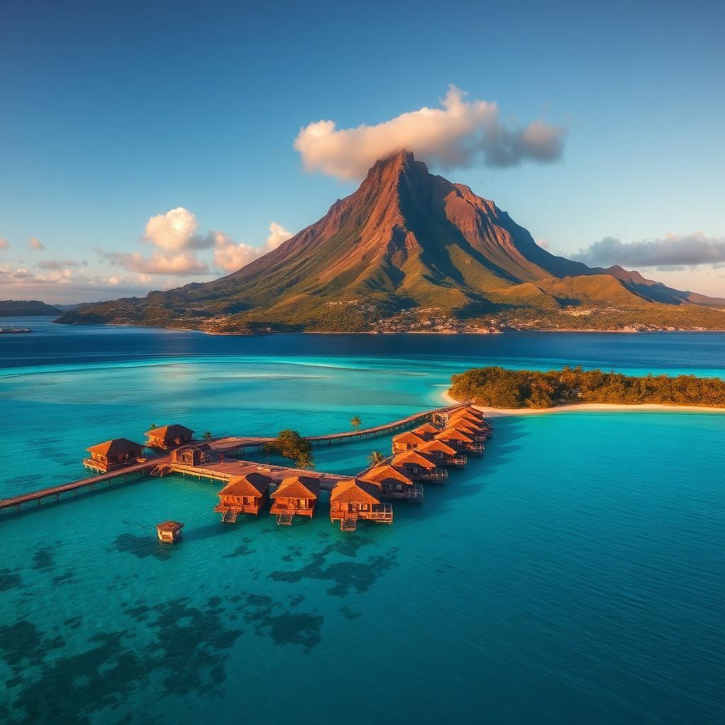 Overwater bungalows in Bora Bora with Mount Otemanu — from Din Tanovic's dream stays journal