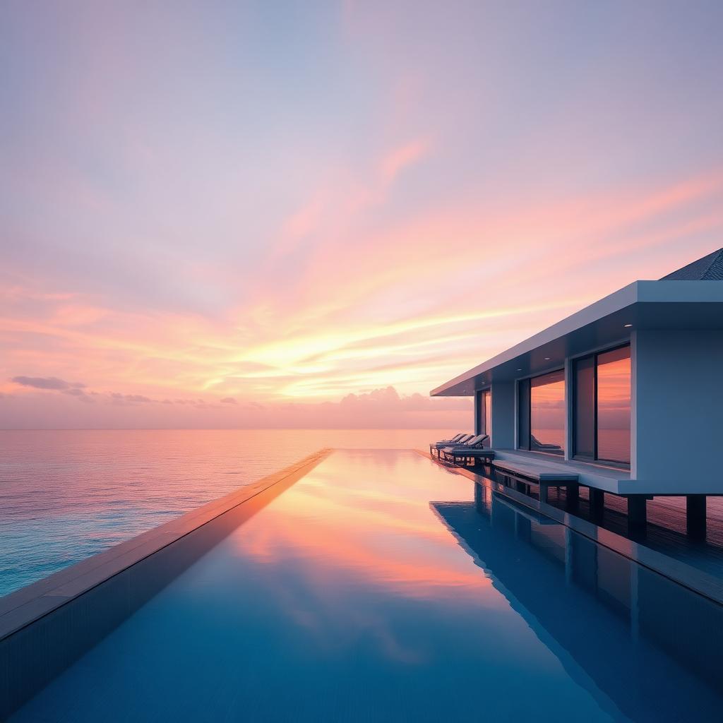 Modern overwater villa with infinity pool at pastel sunset, Maldives — from Din Tanovic's dream stays journal